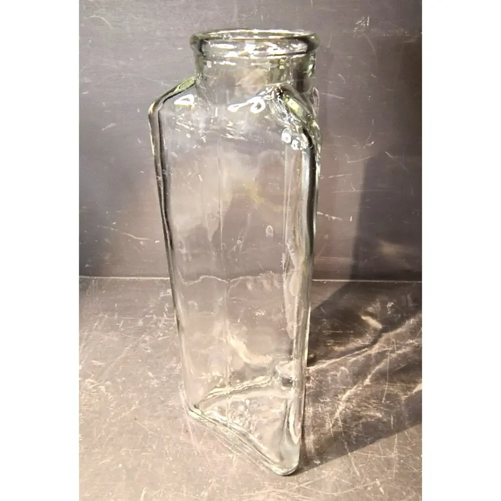 2043.  Unique Vintage 1980s Triangular Glass Storage Canister Apothecary Jar